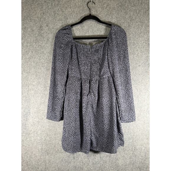 Abercrombie & Fitch Dress Women Blue Long Sleeve Animal Print Mini Smocked - Picture 7 of 8